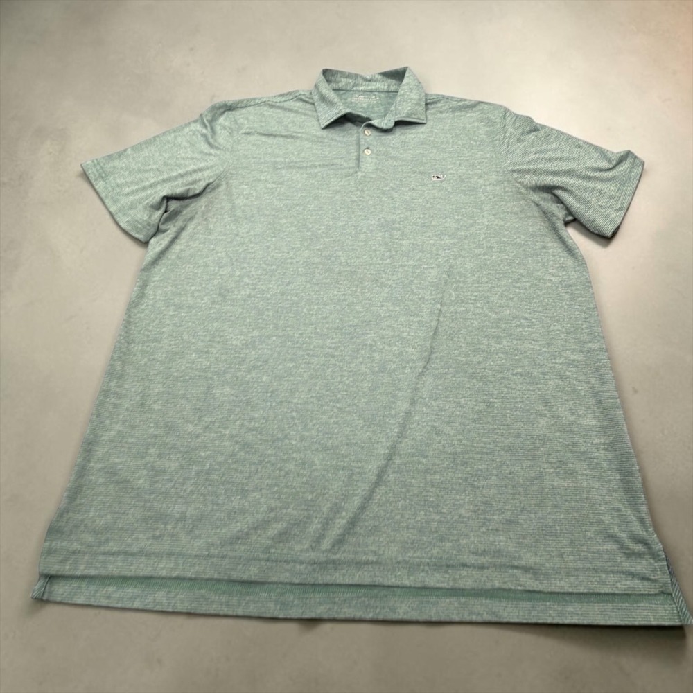 Vineyard Vines On-The-Go Sankaty Polo Mens XL Green Striped Performance Stretch